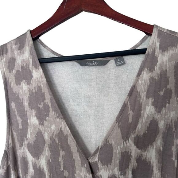 G By Giuliana Leopard Print Sleeveless Jersey Wrap Jumpsuit Beige Size Large - Picture 4 of 15